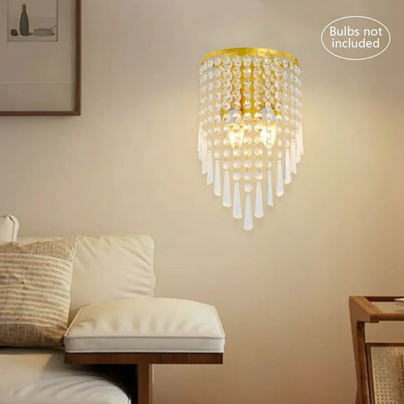 Elegant K9 Crystal Wall Lamp – Modern Gold Stainless Steel Fixture for Bedrooms, Living Rooms, and More – Soft, Warm Light, Easy Installation, 2x E12 Bulbs (Not Included)