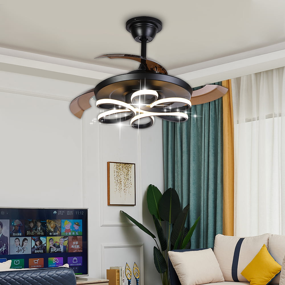 TFCFL Fandelier with Remote Control,20” Caged Flush Mount Ceiling Fan with Light Industrial Low Profile Ceiling Fan with Light for Home Living Room Bedroom
