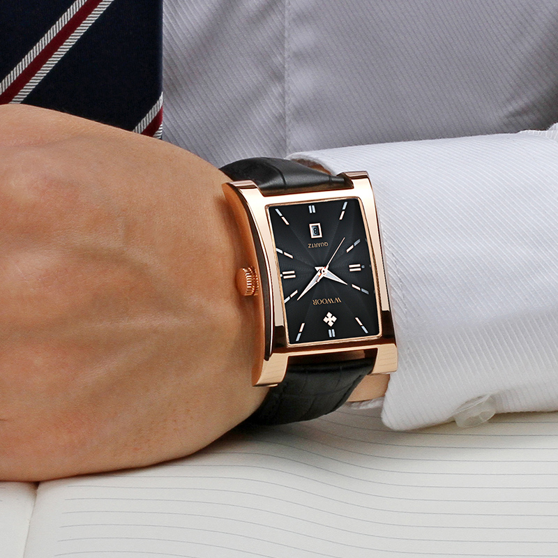 Square Watches for Men Leather Mens Square Watch with Date Original Waterproof Analog Quartz Fashion Business Casual Wristwatch
