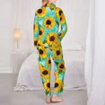thumbnail image 3 of Pajama Sets for Women 2 Pcs, Sunflowers With Green Leaves Button Down Long Sleeve Sleepwear Lounge PJ Sets, 3 of 6