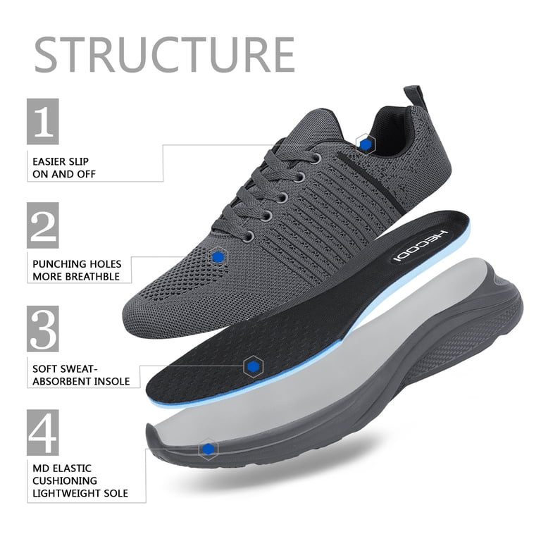 Geers Men’s Wide Width Gray Athletic Mesh Sneakers Walking Running Shoes Sz 12W Men main image 4