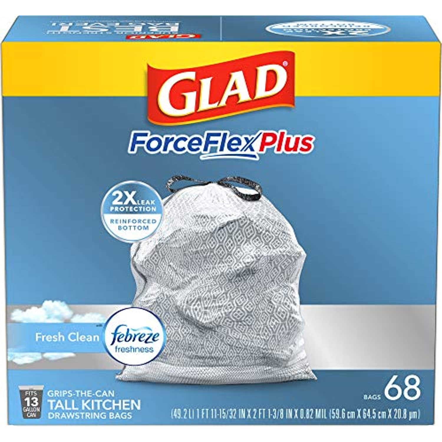 Glad ForceFlex Tall Kitchen Drawstring Trash Bags, Fresh Clean, 13 Gal, 40  Ct (Package May Vary)