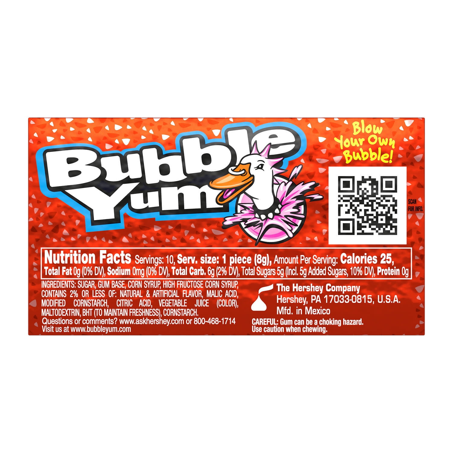Bubble Yum Wild Strawberry Flavored Chewy Bubble Gum, Pack 2.82 Oz