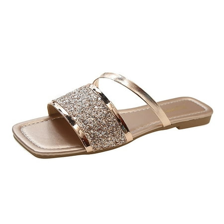 

Daznico Womens Sandals Women s Summer Large Slippers Flat Bottom Sandals ( Gold 9 )