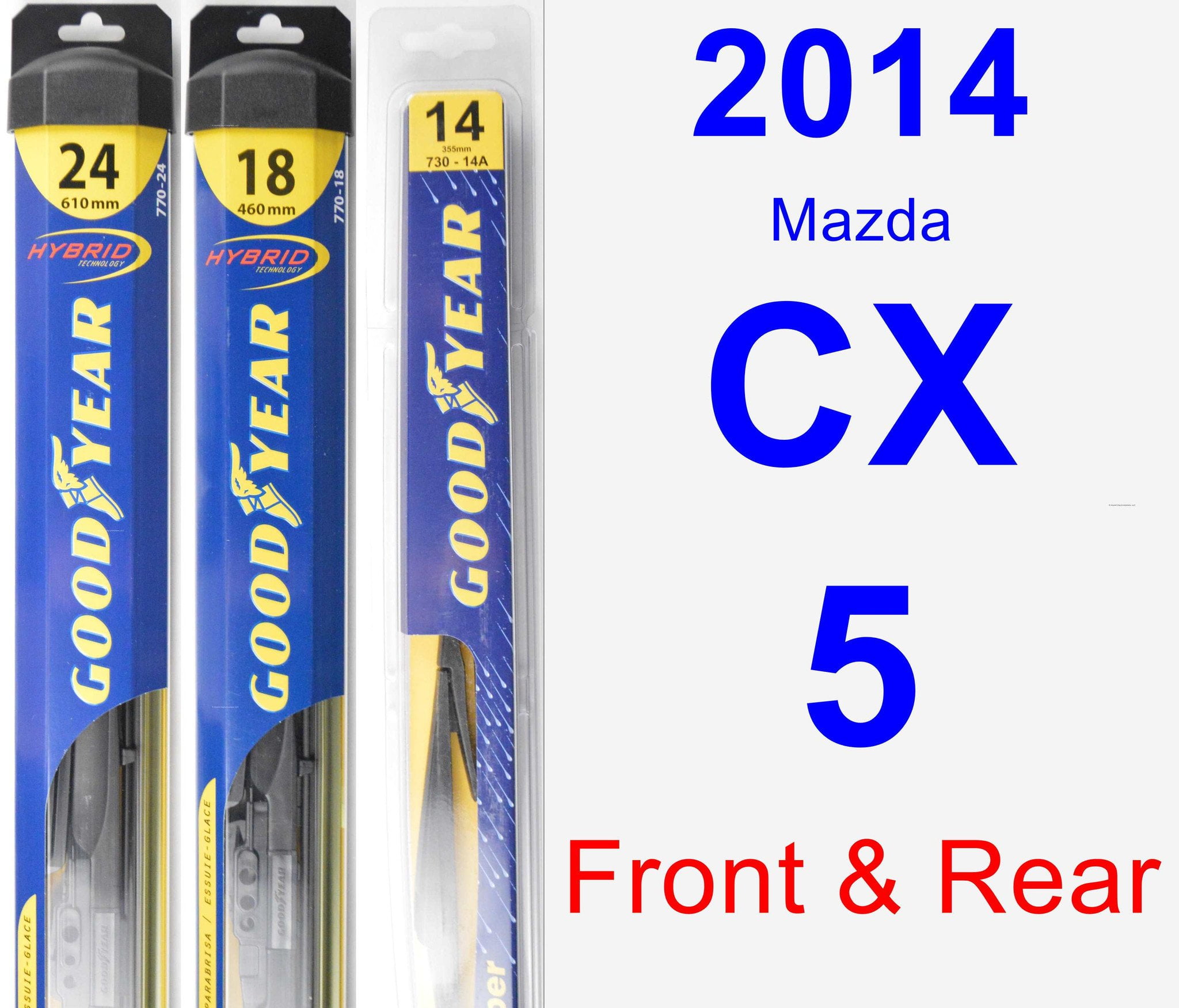 2014 Mazda CX5 Wiper Blade Set/Kit (Front & Rear) (3 Blades) Rear