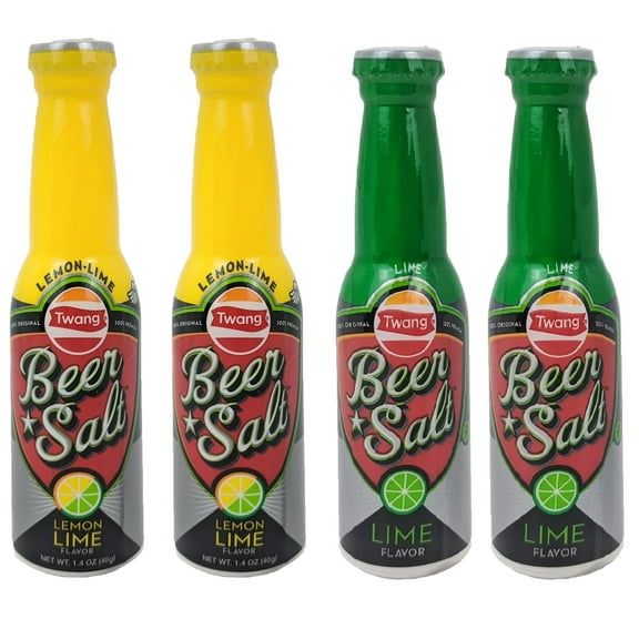 Twang Premium Lime and Lemon Lime Flavored Beer Salt 4 Bottle Combo Pack - 2 Each Flavor