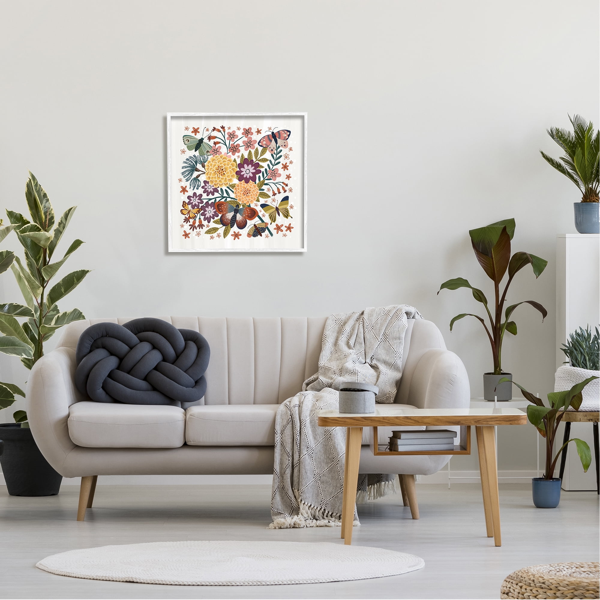 Stupell Industries Applique Pattern Florals Botanical & Floral Painting White Framed Art Print Wall Art, 24 x 24