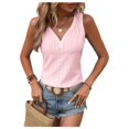thumbnail image 3 of Fashion Button Embroidered Eyelet Tank Top Women Summer Tops Casual Country V Neck Tee Shirts Sleeveless Loose Blouse Pink S, 3 of 9