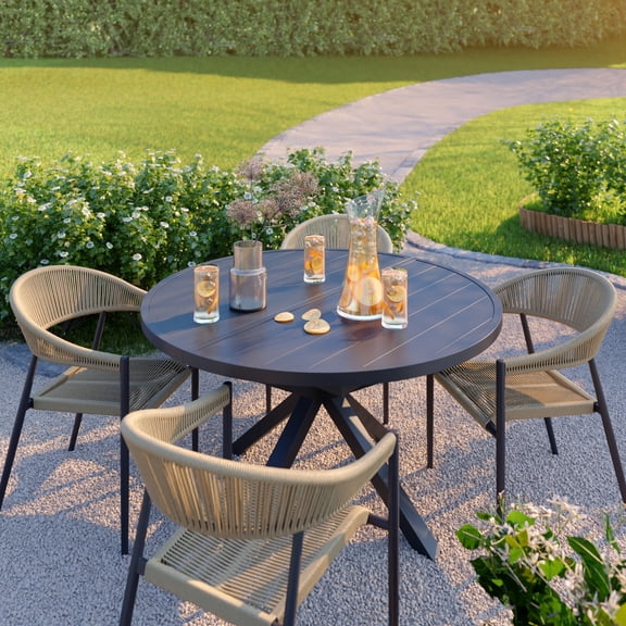 Table à manger extérieure extensible en acier HOMETRENDS, gris anthracite