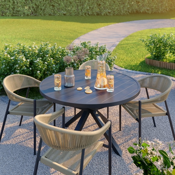 HOMETRENDS Steel Outdoor Extendable Dining Table, Charcoal