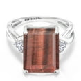 thumbnail image 2 of Gem Stone King 10K White Gold Red Tiger Eye and White Created Sapphire 3 Stone Engagement Ring for Women (7.14 Cttw, Emerald Cut 14X10MM, Trillion 4MM, Size 9), 2 of 5