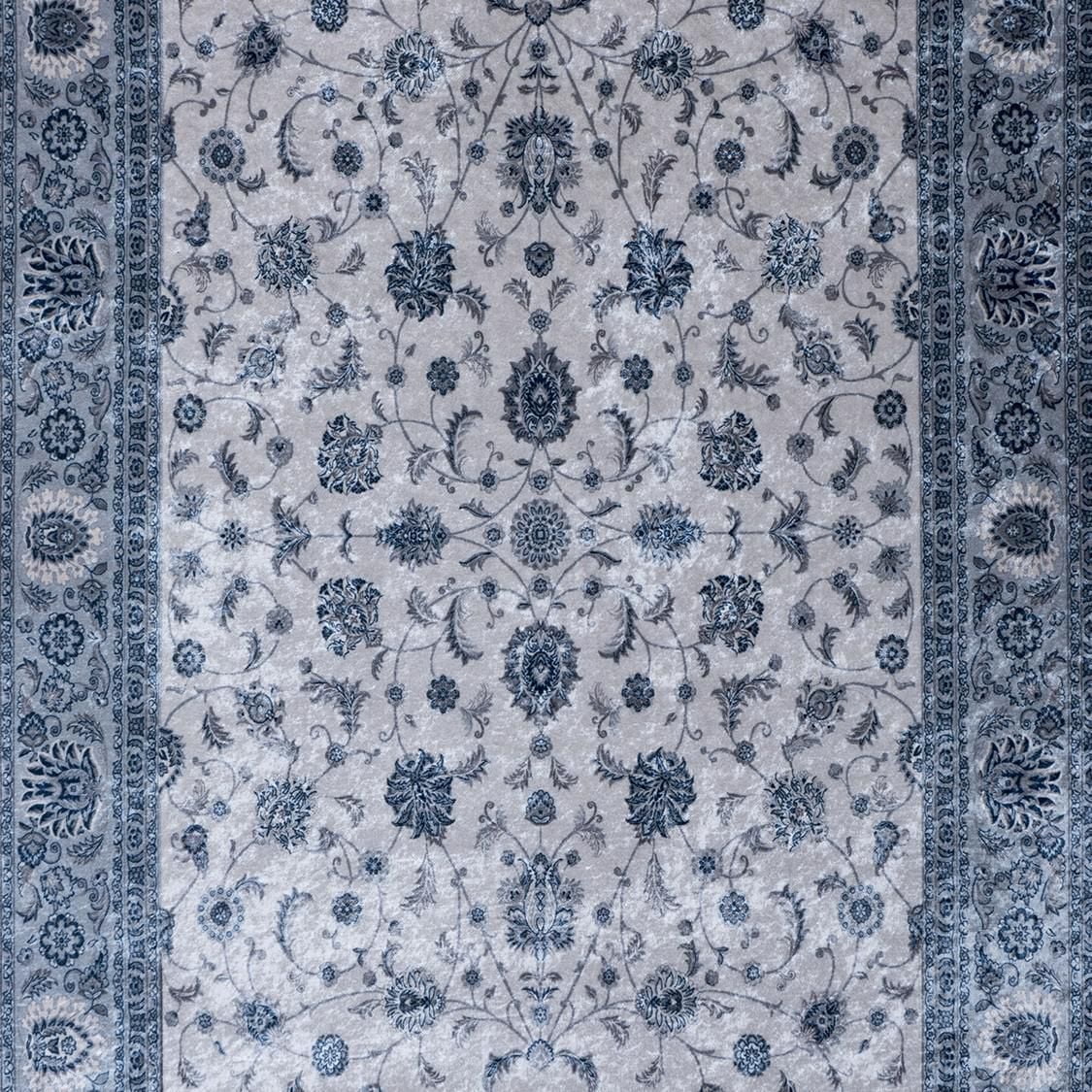 Colle Distressed Floral Oriental Area Rug, Silver Grey / Blue