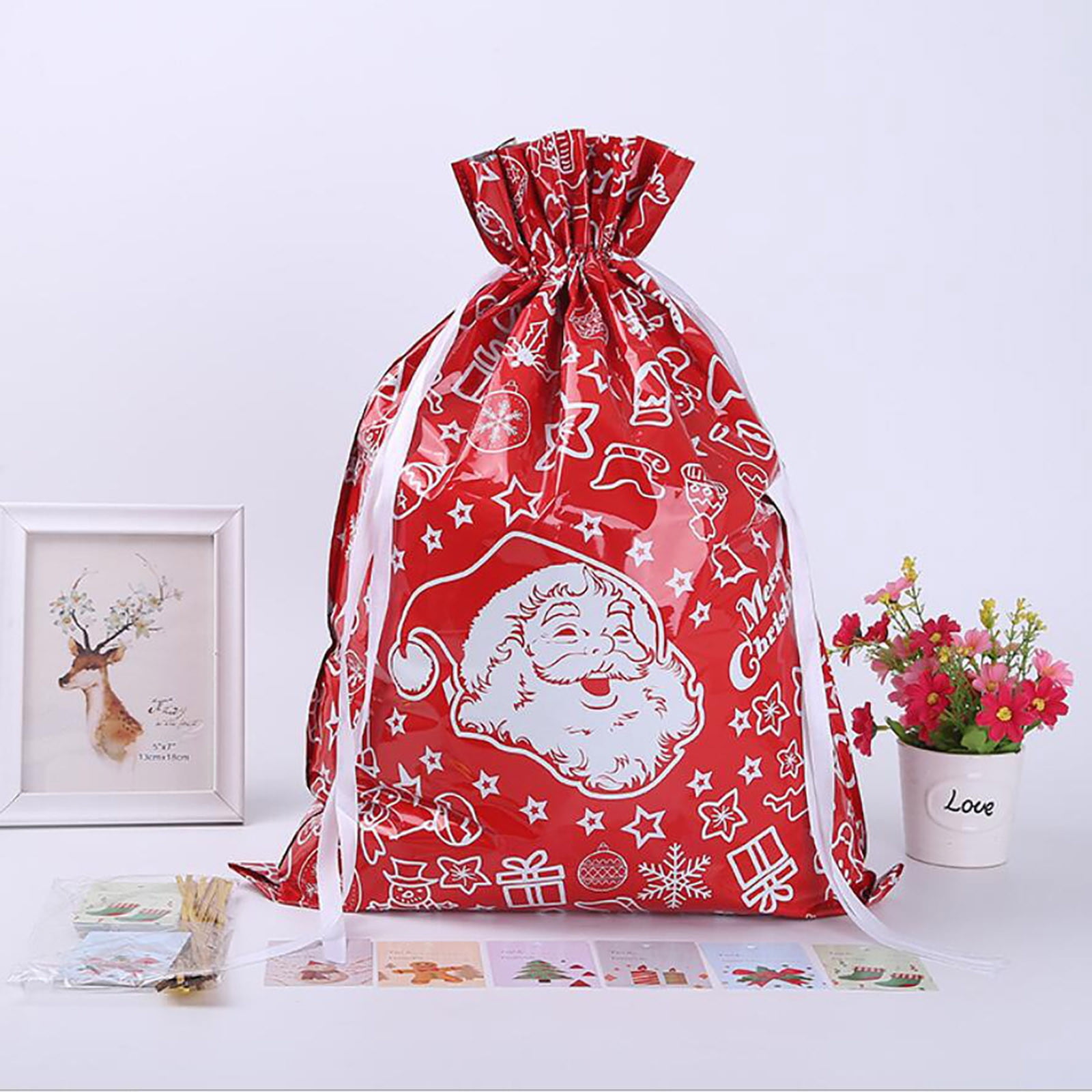 Vikakiooze 2022 Christmas Gift Bag Drawstring Gift Bag Christmas Aluminum Foil Bag Christmas Gift Bag, Adult Unisex, Size: 39