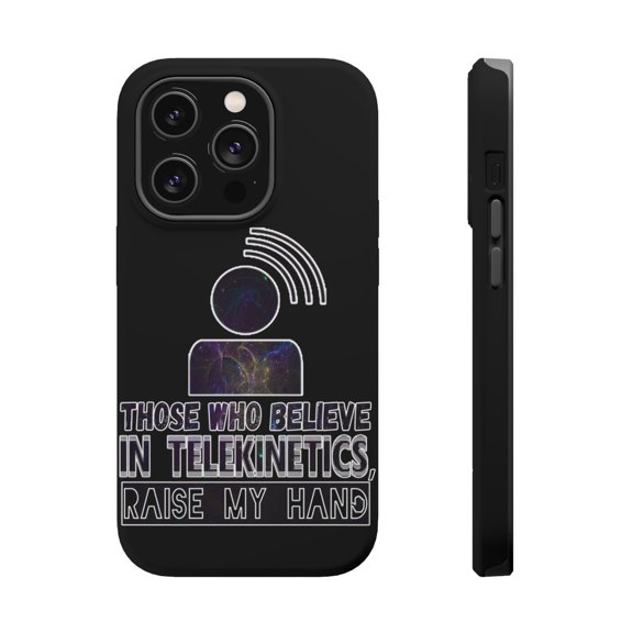 DistinctInk Tough Case for Apple iPhone 15 PRO (6.1" Screen), Compatible with MagSafe Charging - Believe Telekinetics Raise Hand