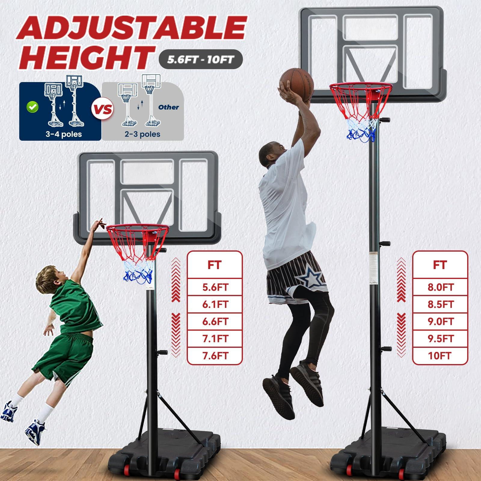 Portable Basketball Hoop  5.6-10ft Adjustable Goal System 40/44 Inch Outdoor & Goals For And Adults In The Backyard Driveway With Pc Backboard