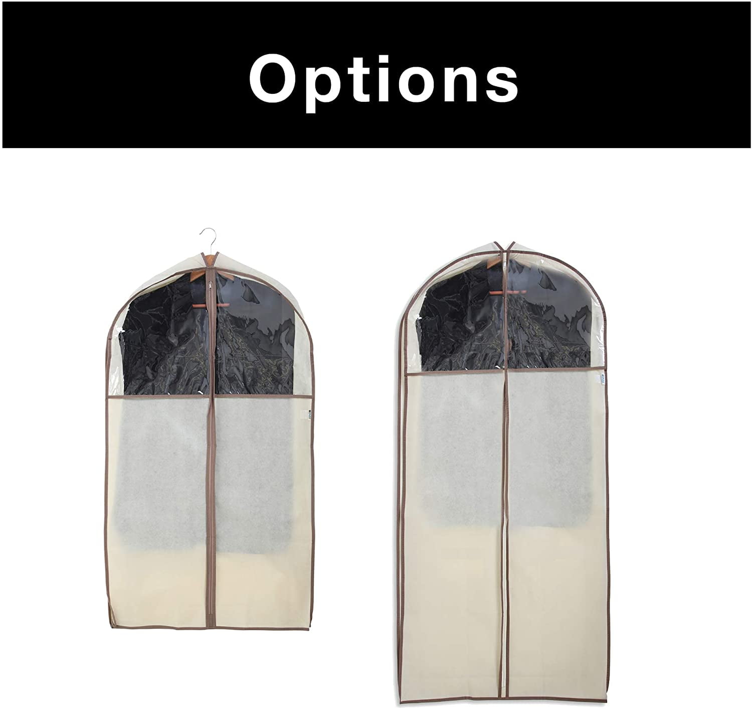 Smart Design Gusseted Garment Bag Hanger - 24 x 42 Inch - Clothing Storage Cover - Includes Zipper Closure and Travel Loop - Suits, Dresses Travel Closet Organization - Beige