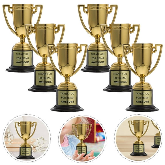 WHAMVOX 6pcs Gold Award Trophy Cups Plastic Gold Trophies for Party Favors Props Rewards Winning Prizes Competitions for Kids Party Favor