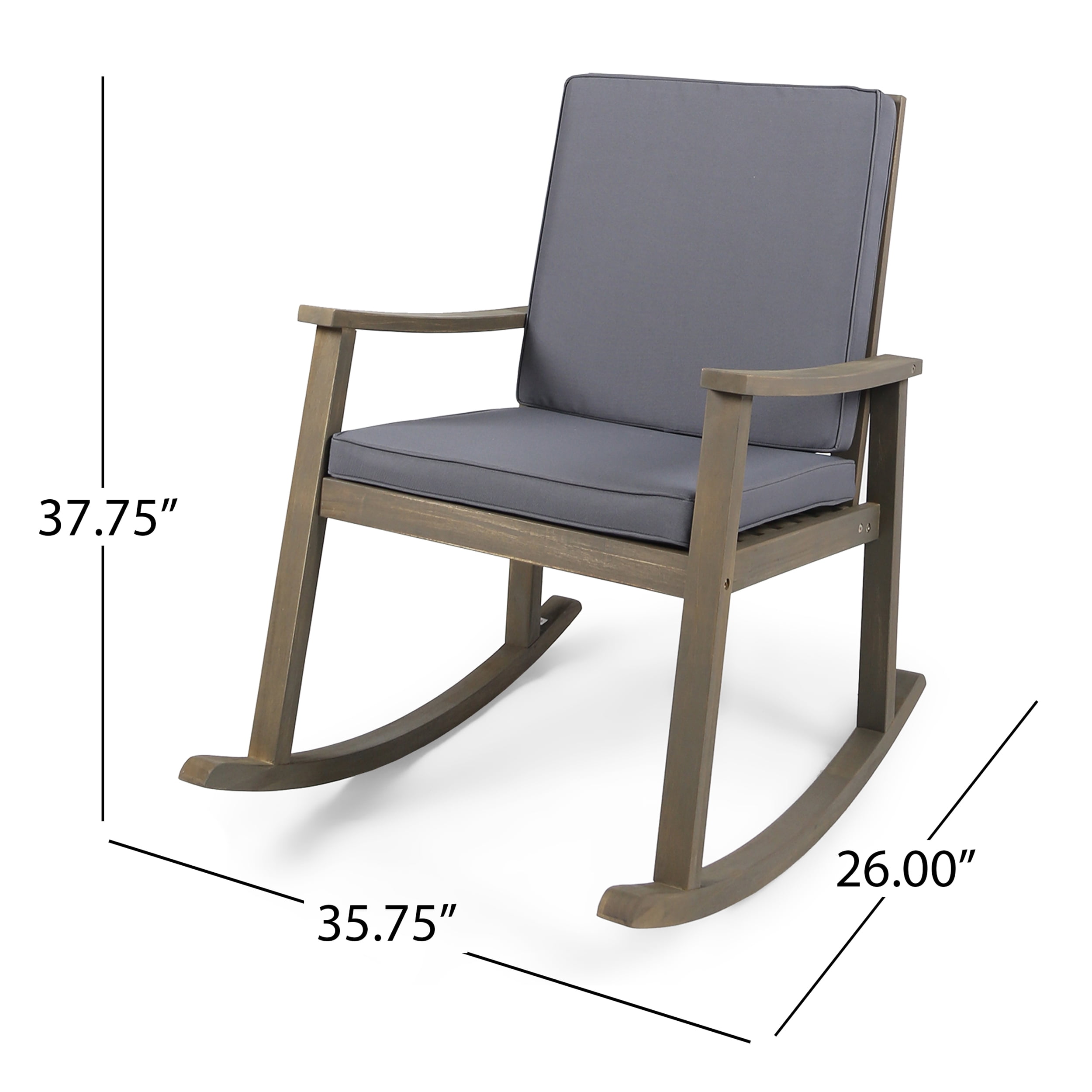 Laney Outdoor 3 Piece Acacia Wood Rocking Conversation Set with Cushions, Gray, Dark Gray