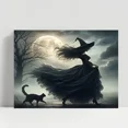 thumbnail image 2 of Halloween Witch and Black Cat Canvas Wall Art with Full Moon Framed Canvas Print Spooky Haunted House Seasonal Wall Décor for Living Room Bedroom, 2 of 4