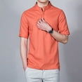 thumbnail image 5 of Besolor Summer Shirts for Men Stand Collar Buttton Short Sleeve Tops Casual Solid Color Plus Size Blouse Tees, 5 of 6