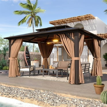 Aoxun 12'X 10' Outdoor Aluminum Hardtop Gazebo with Double Roof for Patio