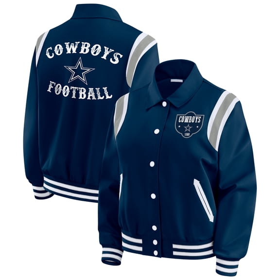 Women's WEAR by Erin Andrews Navy Dallas Cowboys Varsity Lightweight Full-Snap Jacket