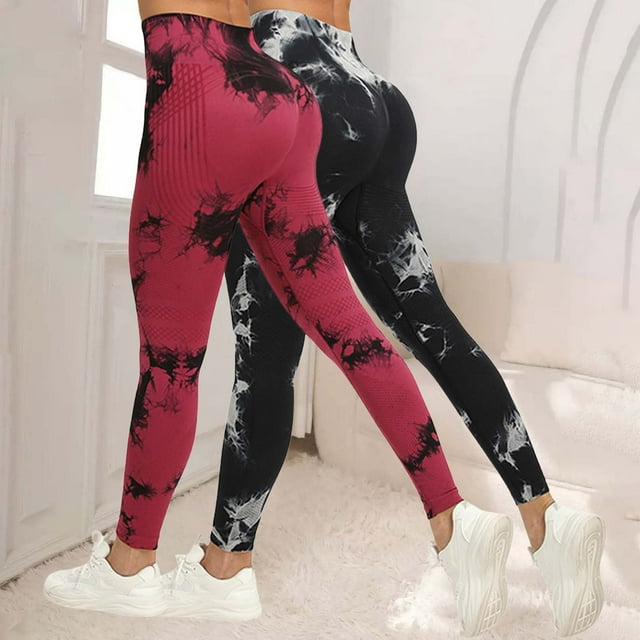 Women's Textured Hip Lifting Fitness Pants with Tummy Control, High Waisted Peach Booty Yoga Pants 2PC Set, Seamless Workout Leggings for Gym, Running and Daily Training Red L
