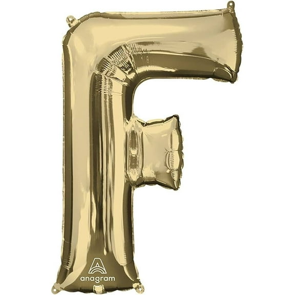 34 inch Letter F - Anagram - White Gold Foil Mylar Balloon - Party Supplies Decorations