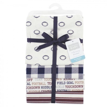 Hudson Baby Infant Boy Cotton Flannel Receiving Blankets, Football, One Size