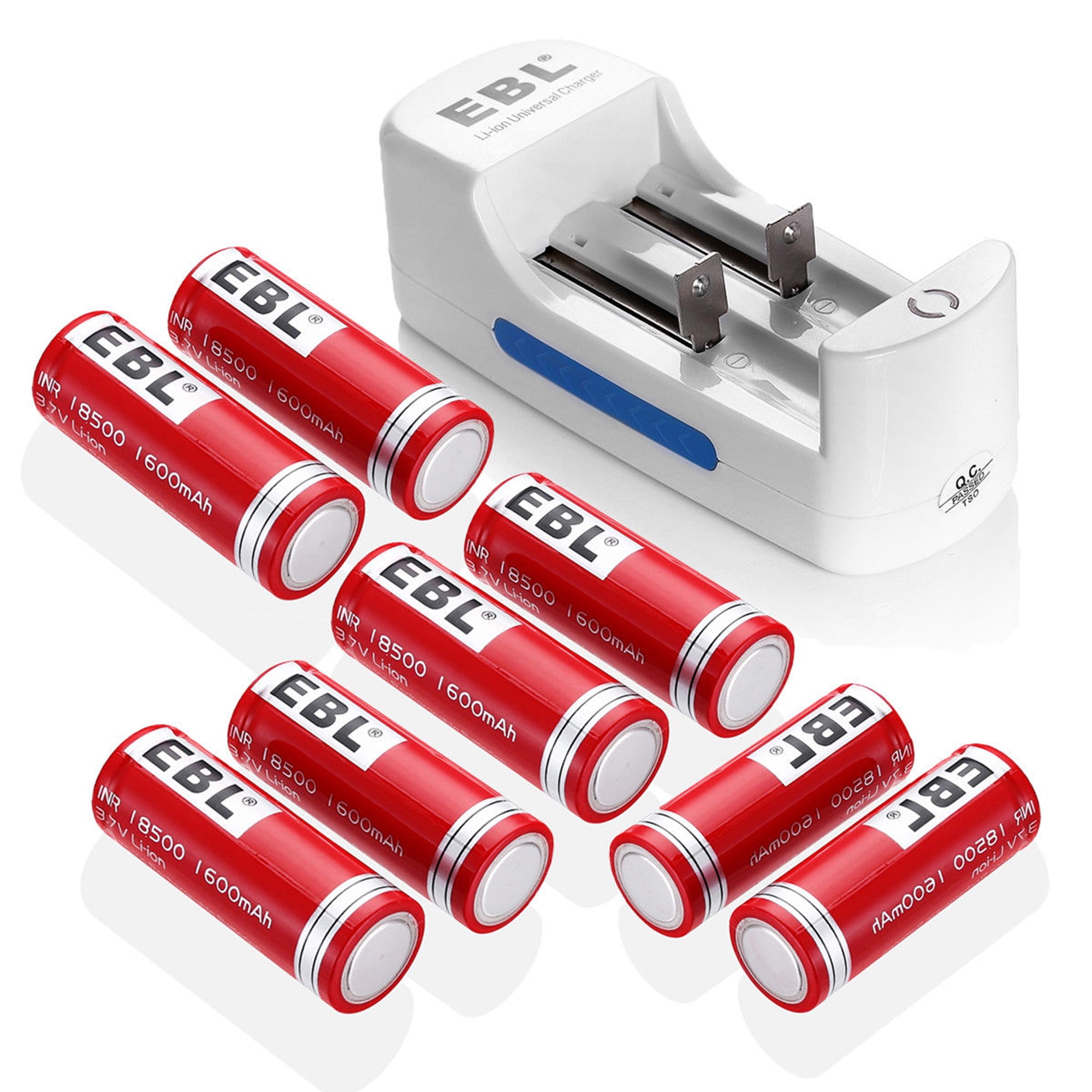 EBL 8Pack 3.7V 1600mAh 18500 Battery + Battery Charger for AA AAA