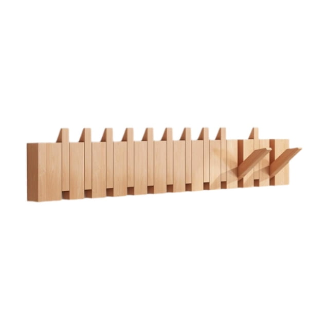 Rongfmy Wall Mounted Coat Rack, Flip Down Wall Hook Rack, Decorative, Entryway Coat Rack Wood color 12 key