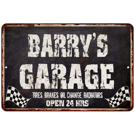 BARRY'S Garage Black Grunge Sign 8 x 12 High Gloss Metal 208120005124