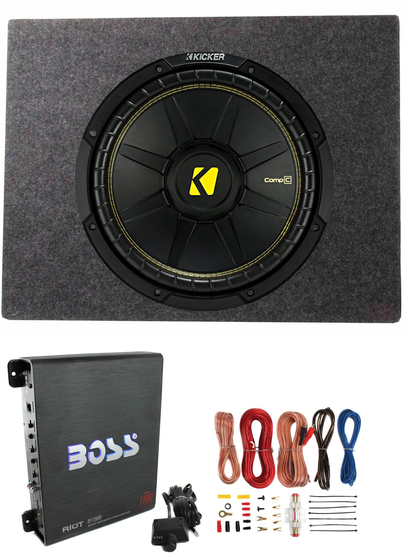 Pair Of Kicker C104 600W 10" Subwoofers+1000W Mono Amplifier+AMP Kit 