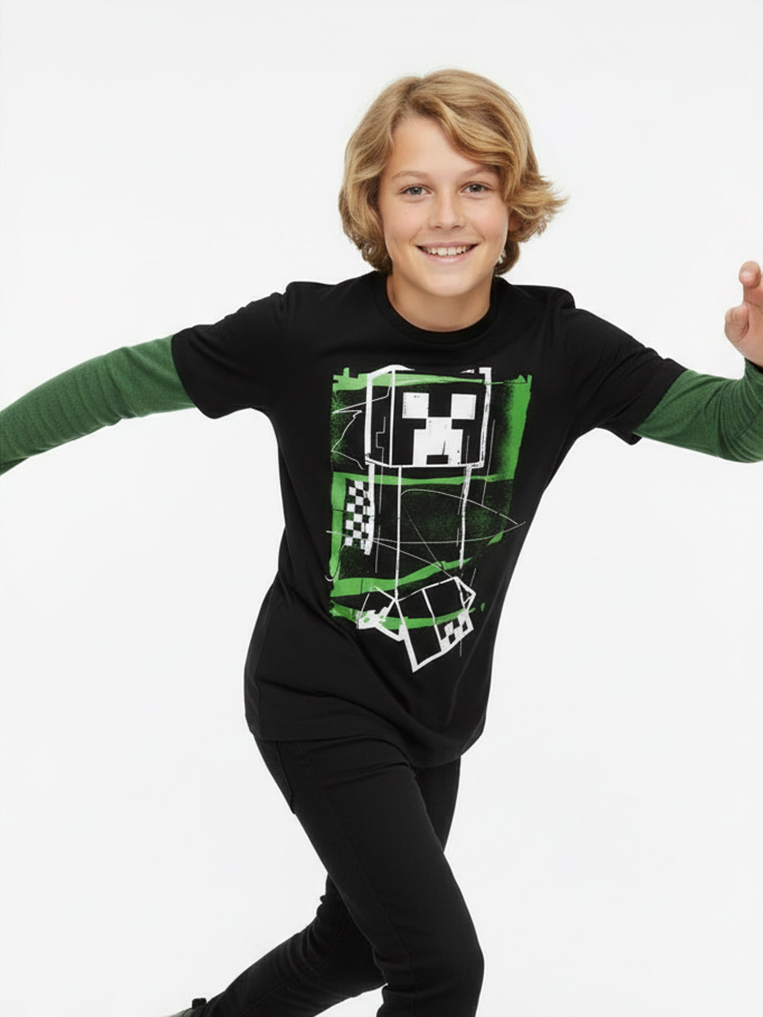 Minecraft, Boys' Graphic Waffle Knit Long Sleeve 2Fer, Sizes 4-18