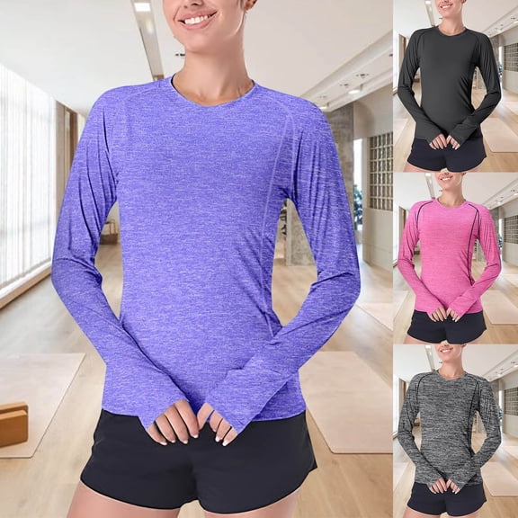 QHWAUAKFBN T Shirts For Women Trendy Loose Fit Sun Shirt Rash Guard Sun Long Sleeve Running Shirt With Thumb Hole Cool Tech Upf 50 Tshirts Top