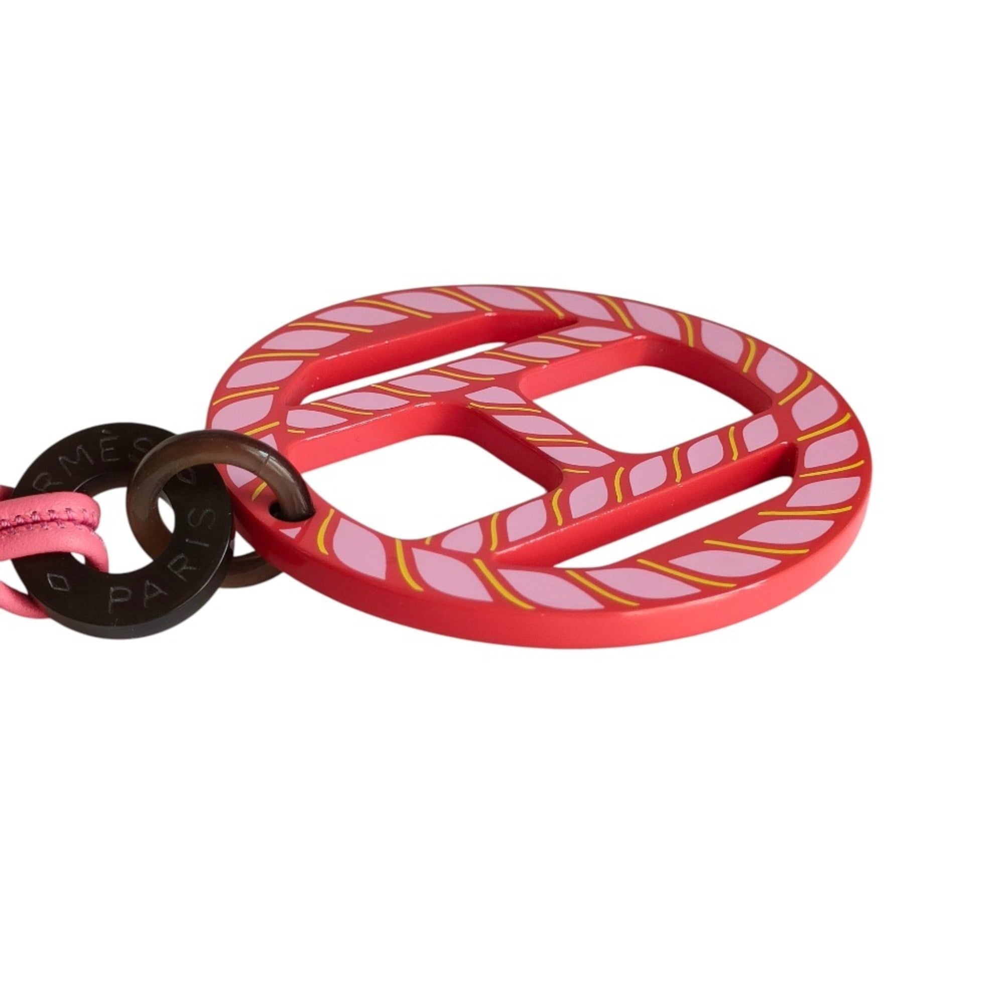Pre-Owned HERMES H-Equipe Nautic Leather Cord Pendant Necklace, Pink, Women's, Lux ...
