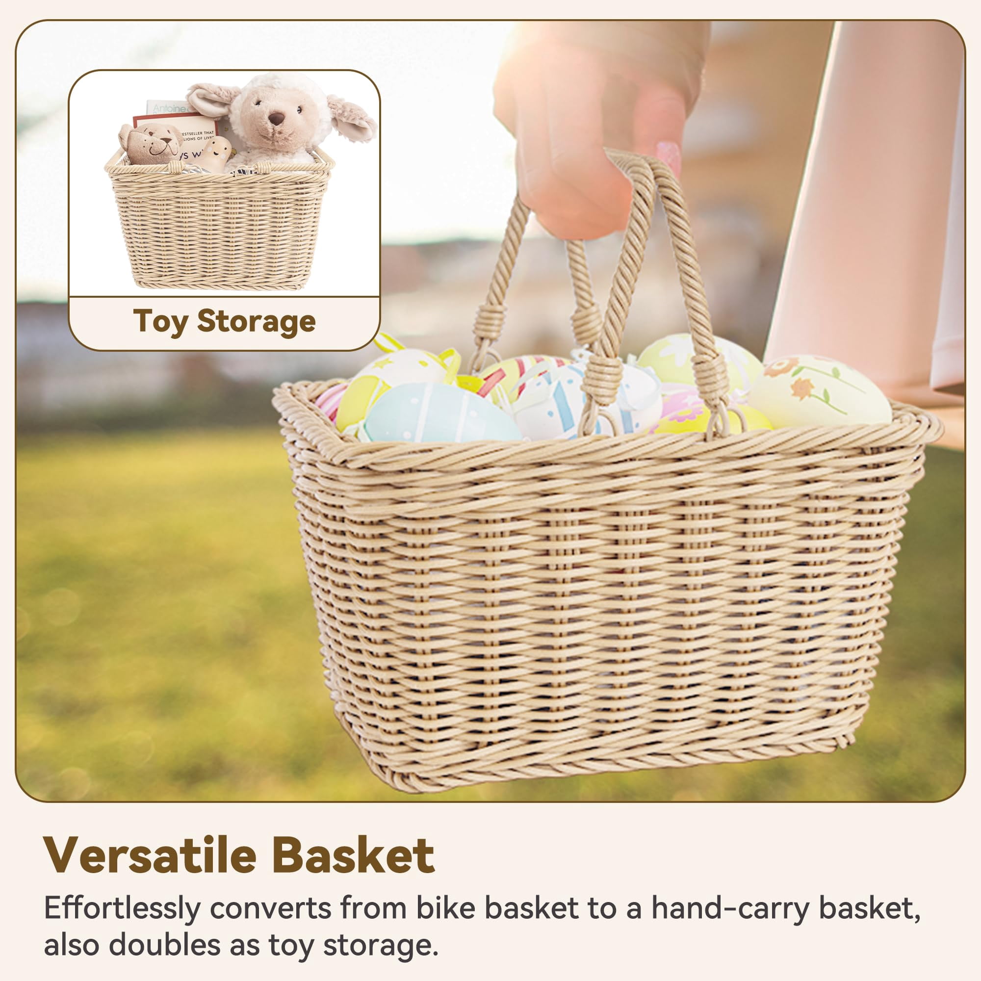 Bike Basket, Front Bicycle Bike Baskets, Small Wicker Bike Basket , Small Wicker Basket for Bike, 1-Pack