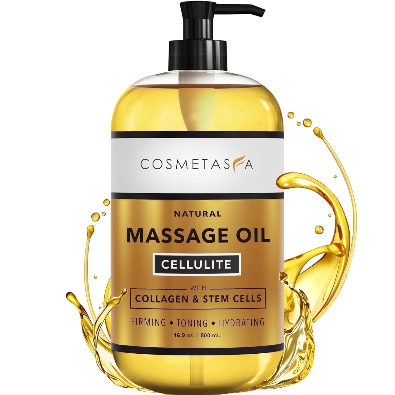 Cosmetasa Massage Oil with Collagen and Stem Cells, Natural Stretch Mark Oil 16.9 fl oz