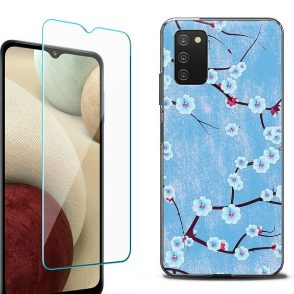 Slim-Fit Protective Fashion Phone Case (Black) for Samsung Galaxy A03s, with Tempered Glass Screen Protector, by OneToughShield ® - Blossom Sky