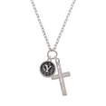 thumbnail image 2 of Delight Jewelry Silvertone Antiqued Round Seal - Initial - Y - I Have Plans for You Engraved Cross Zoey Necklace, 28", 2 of 4