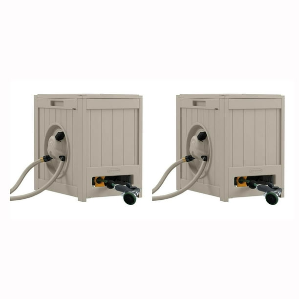 Suncast 125 Foot Aquawinder Auto Rewind Water Powered Hose Reel, Taupe
