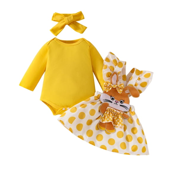 Odeerbi 0-18 Meses Conjunto de Verano Para Niña Canastilla Body de Punto Falda Con Tirantes de Conejo Y Cinta Para La Cabeza Conjunto de Tres Piezas Mono Conjunto de Lazo