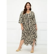 ELOQUII Elements Women's Plus Size Printed Maxi Dress with Wide Sleeves
