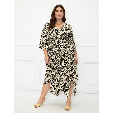 ELOQUII Elements Women's Plus Size Printed Maxi Dress with Wide Sleeves
