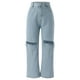 thumbnail image 2 of Gibobby Pantalones mezclilla mujer Pantalones vaqueros holgados de pierna ancha para mujer Pantalones vaqueros rasgados de talle(Azul claro,XL), 2 of 5
