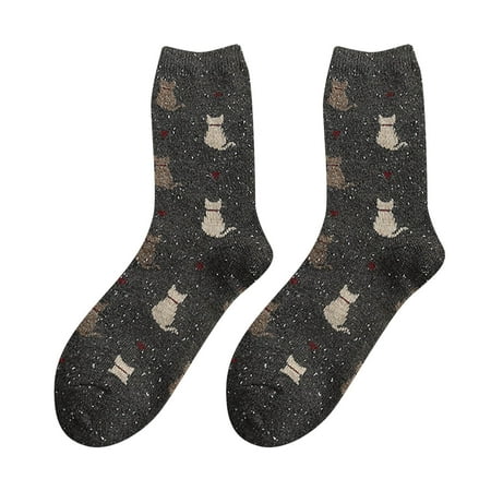 

Huaai socks for women Women Autumn And Winter Tube Socks Cute Cat Retro Fashion Warm Stockings cute socks D