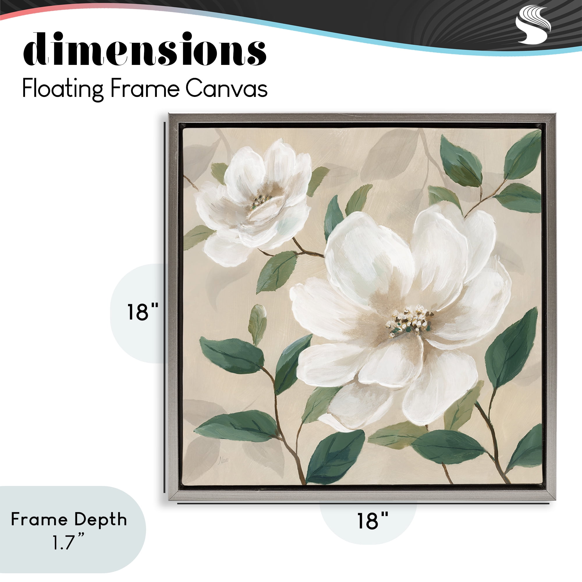 Stupell Industries Serene White Blossom with Leaves Gray Framed Floater Canvas Wall Art, design by Nan