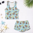 thumbnail image 5 of COEQINE Girls Swimsuit 2 Piece for 12-13 Years with Removable Padded Bra Tankini Bathing Suits for Big Kid Tween Printed Modest Swimwear Crewneck Tank Top and Shorts, Capybara Lemon Blue, 5 of 8