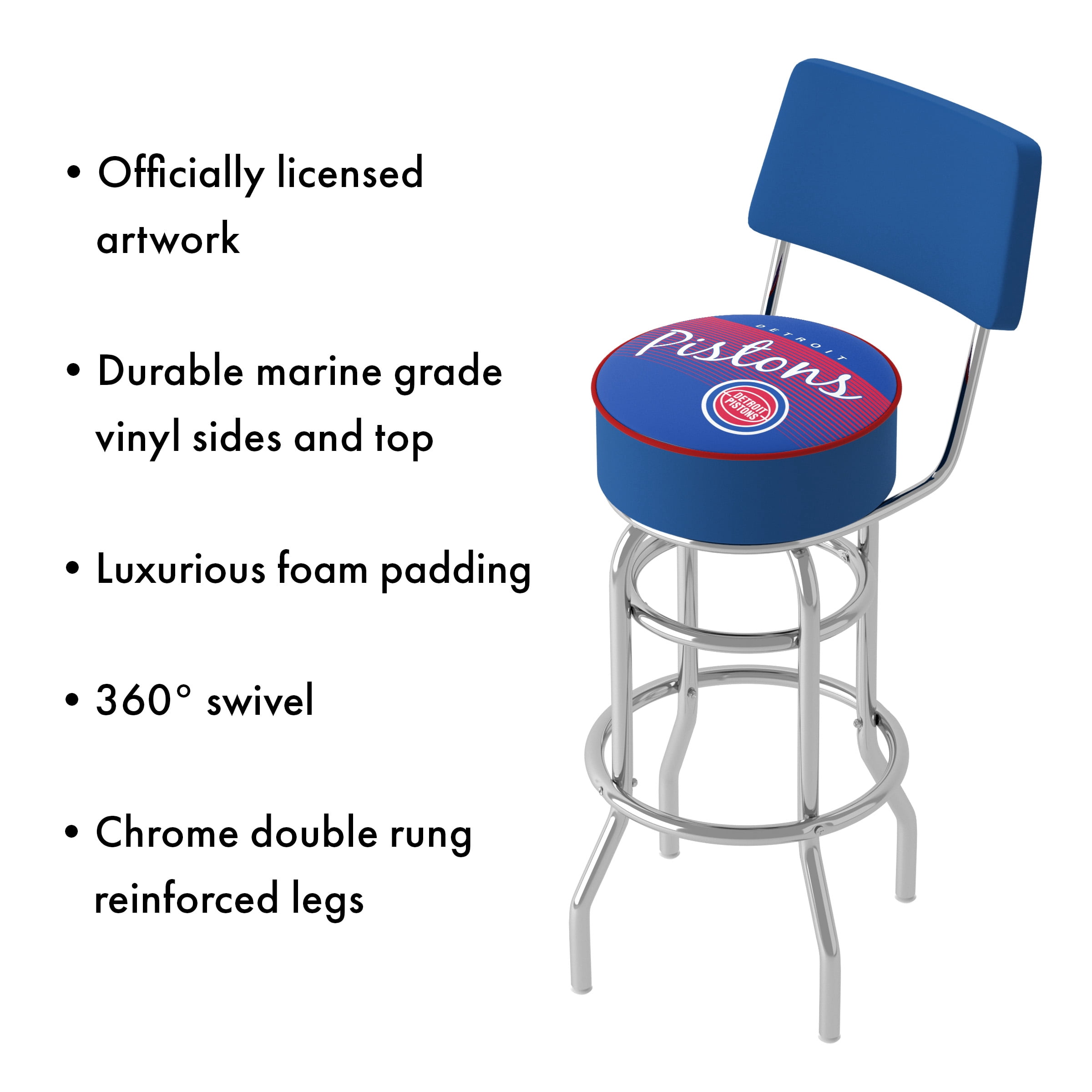 Trademark Gameroom Detroit Pistons Hardwood Classics Bar Stool with Back Rest