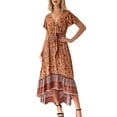thumbnail image 6 of Franhais Women's Summer Long Boho Dress Short Sleeve V Neck Irregular Hem Tie Up Floral Dress, 6 of 7